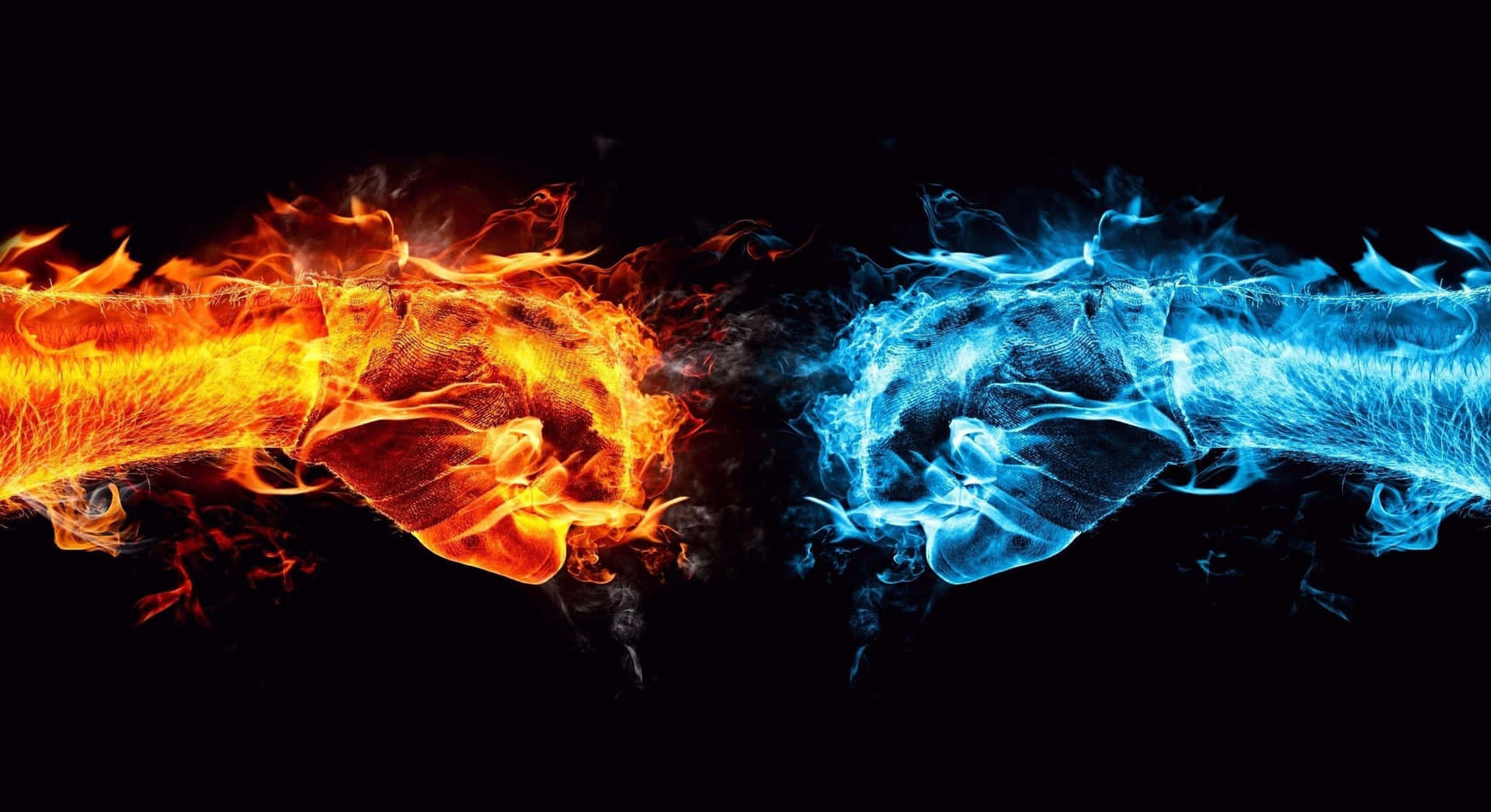 Fire_vs_ Ice_ Fists_ Confrontation Wallpaper