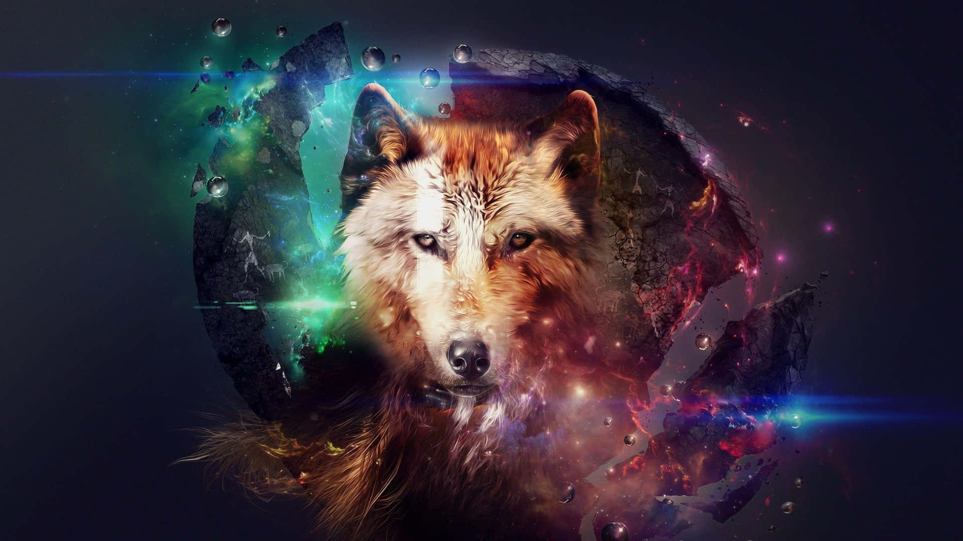 Wolf amid a raging wildfire Wallpaper