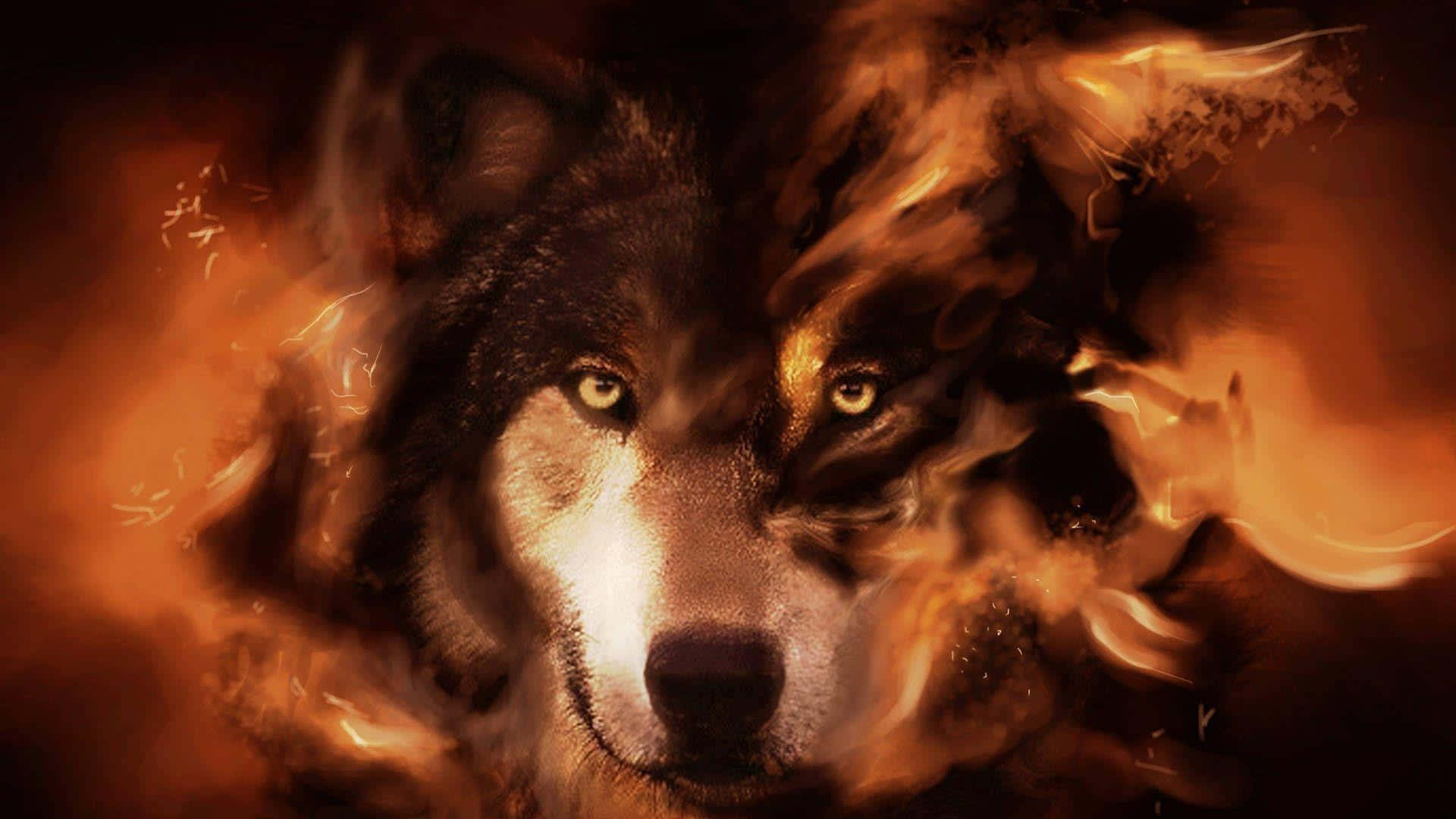 Blazing Wolf On A Dark Winter's Night Wallpaper