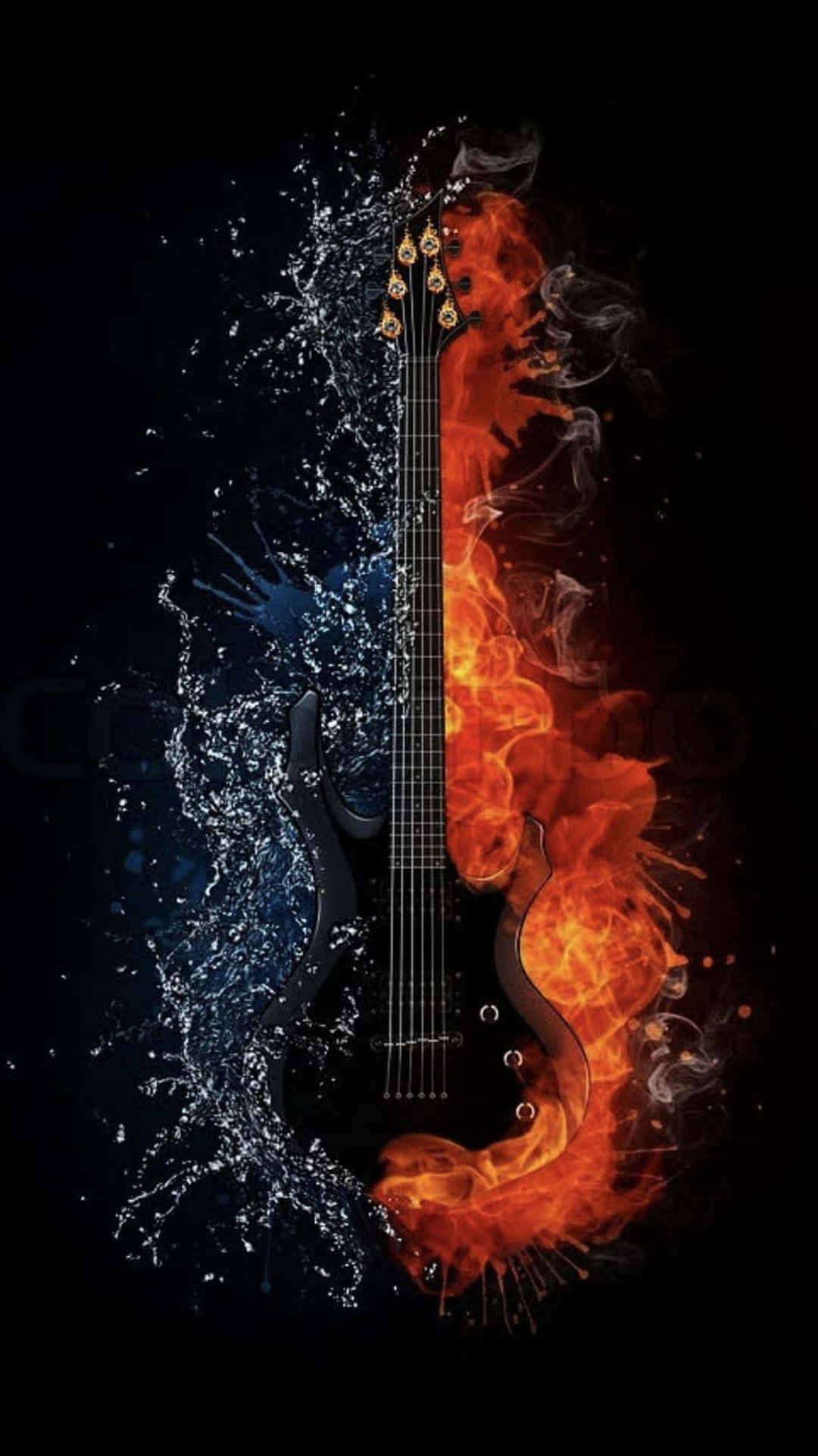 Fireand Water Guitar Art Wallpaper