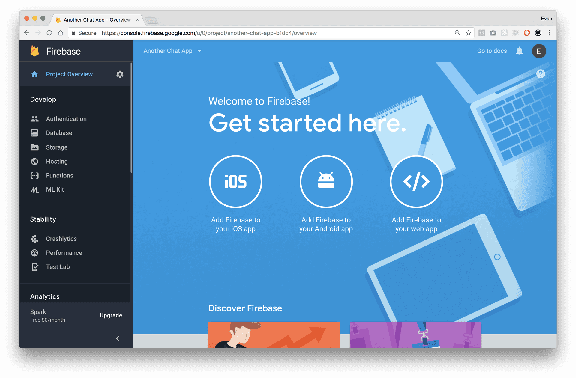 Firebase Project Overview Screen PNG