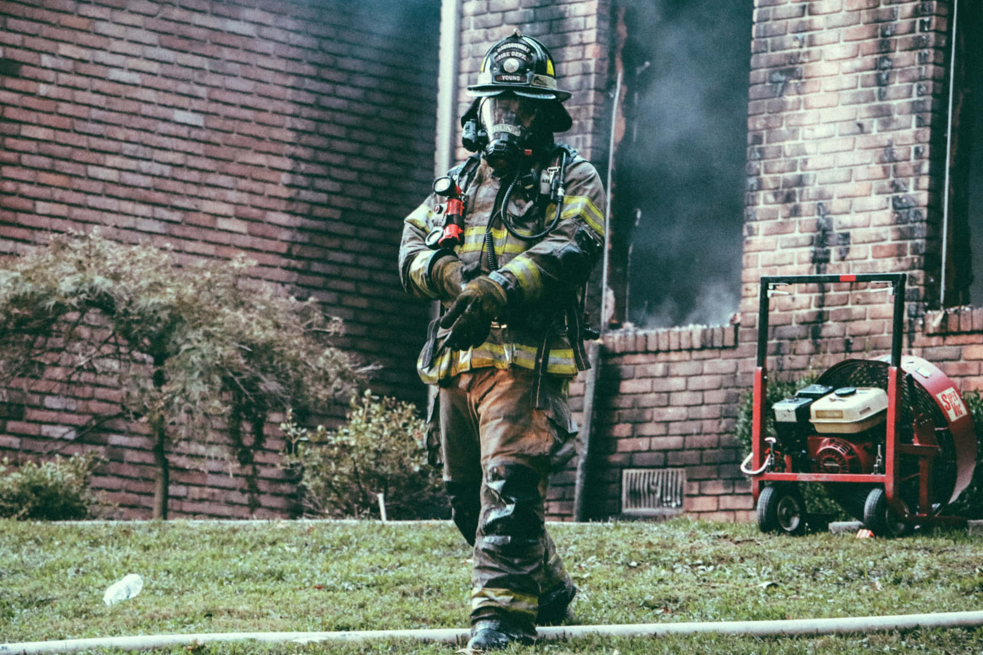 Brave Firefighter Battling the Blaze