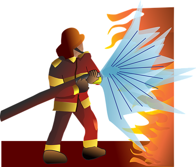 Firefighter Battling Flames Illustration PNG