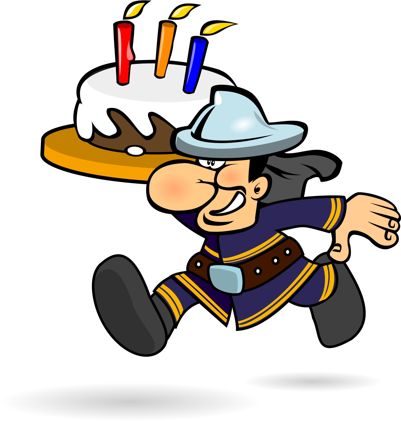 Firefighter Cartoon Carrying Birthday Cake PNG