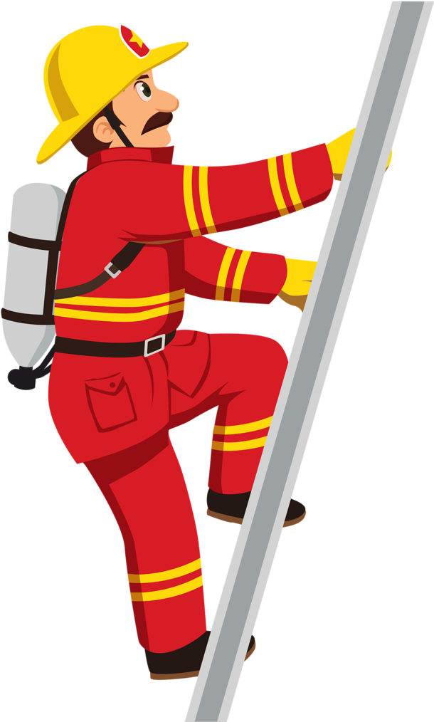 Firefighter Climbing Ladder PNG