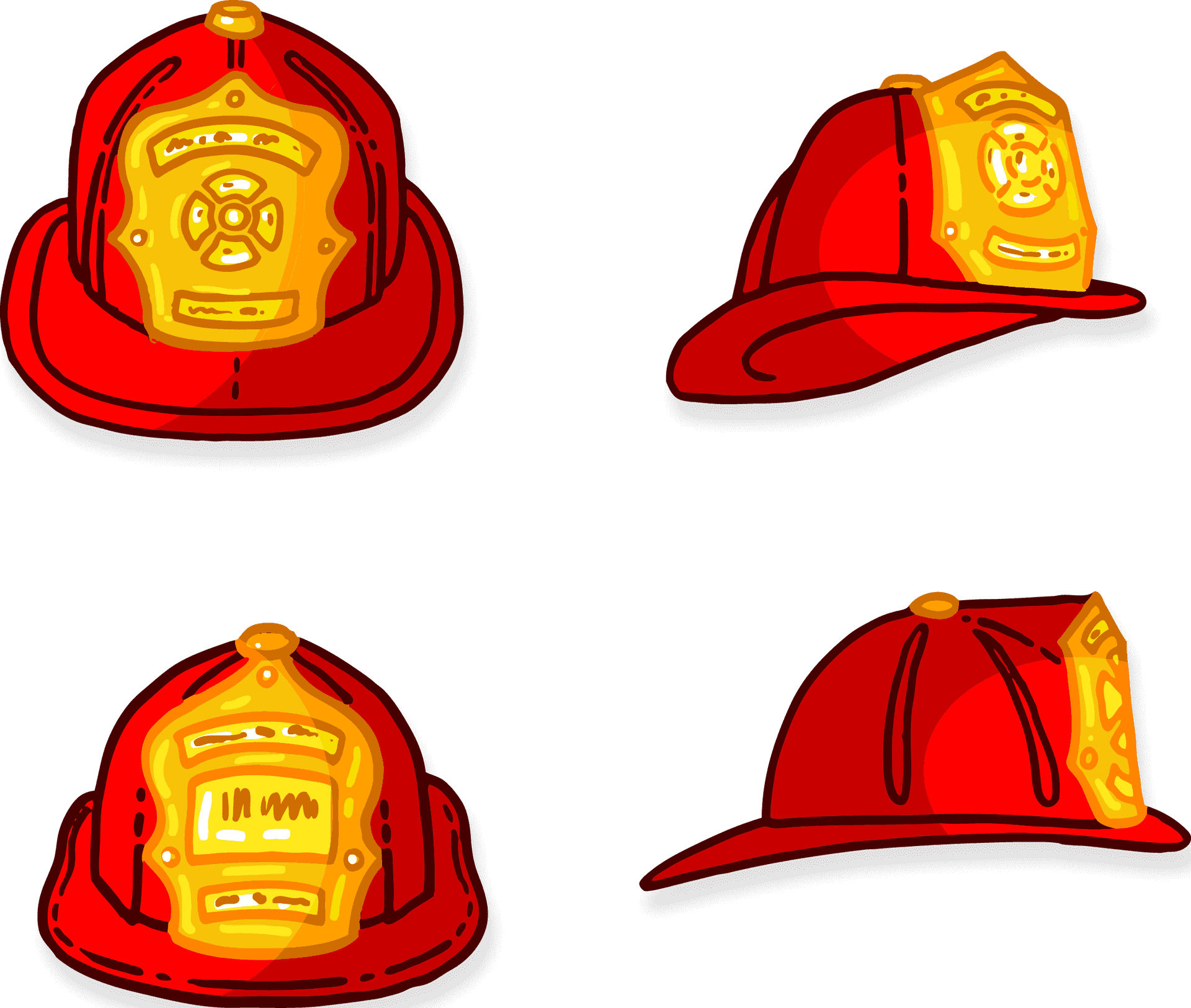 Firefighter Helmets Cartoon Vector PNG