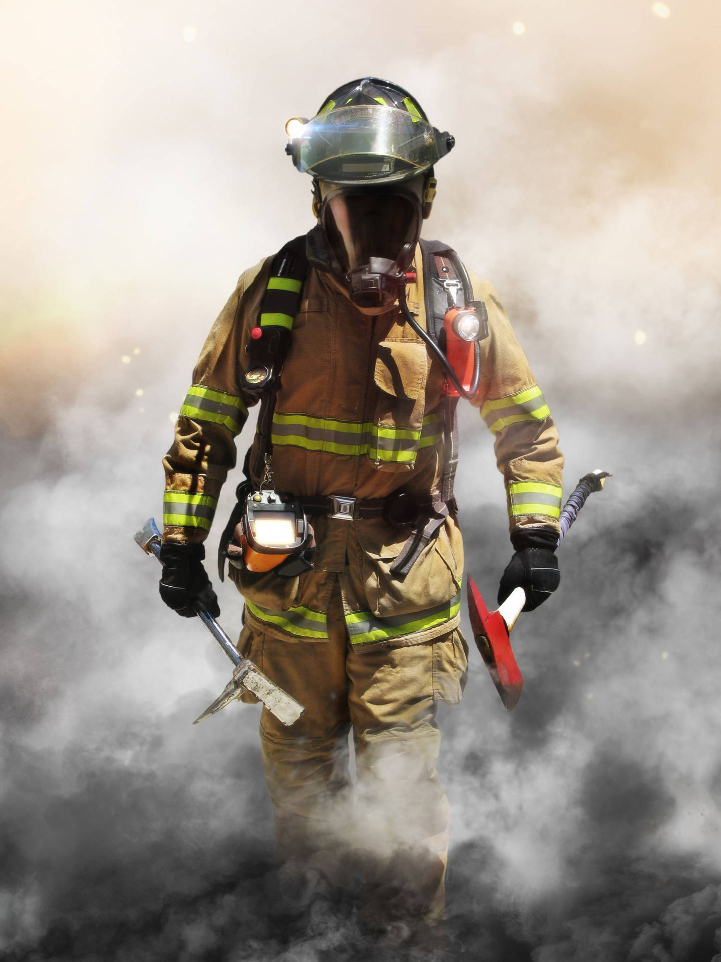 Firefighter In Dark Smoke Wallpaper