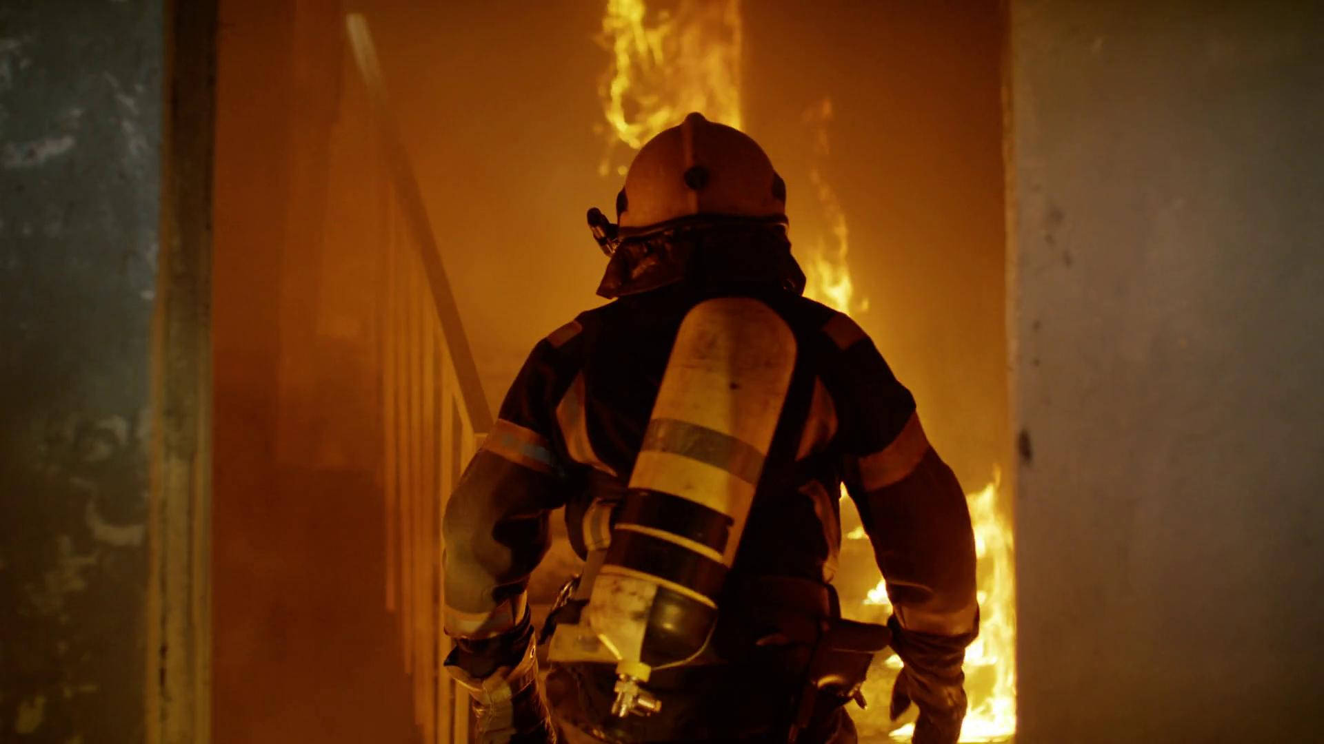 Firefighter On The Stairs Wallpaper