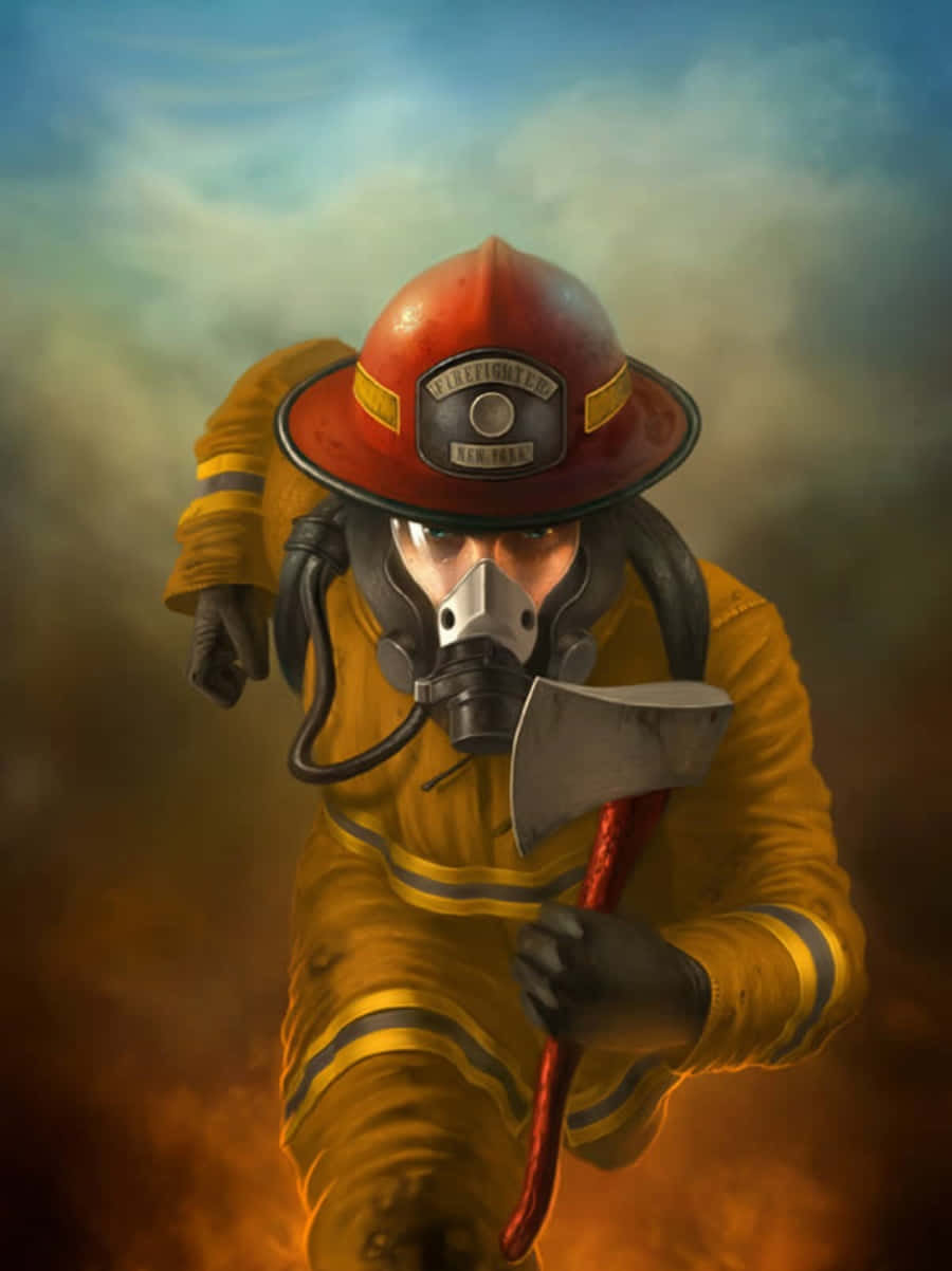 Heldenhaftedigitale Kunstdarstellung Eines Feuerwehrmanns Als Handy-hintergrund Wallpaper