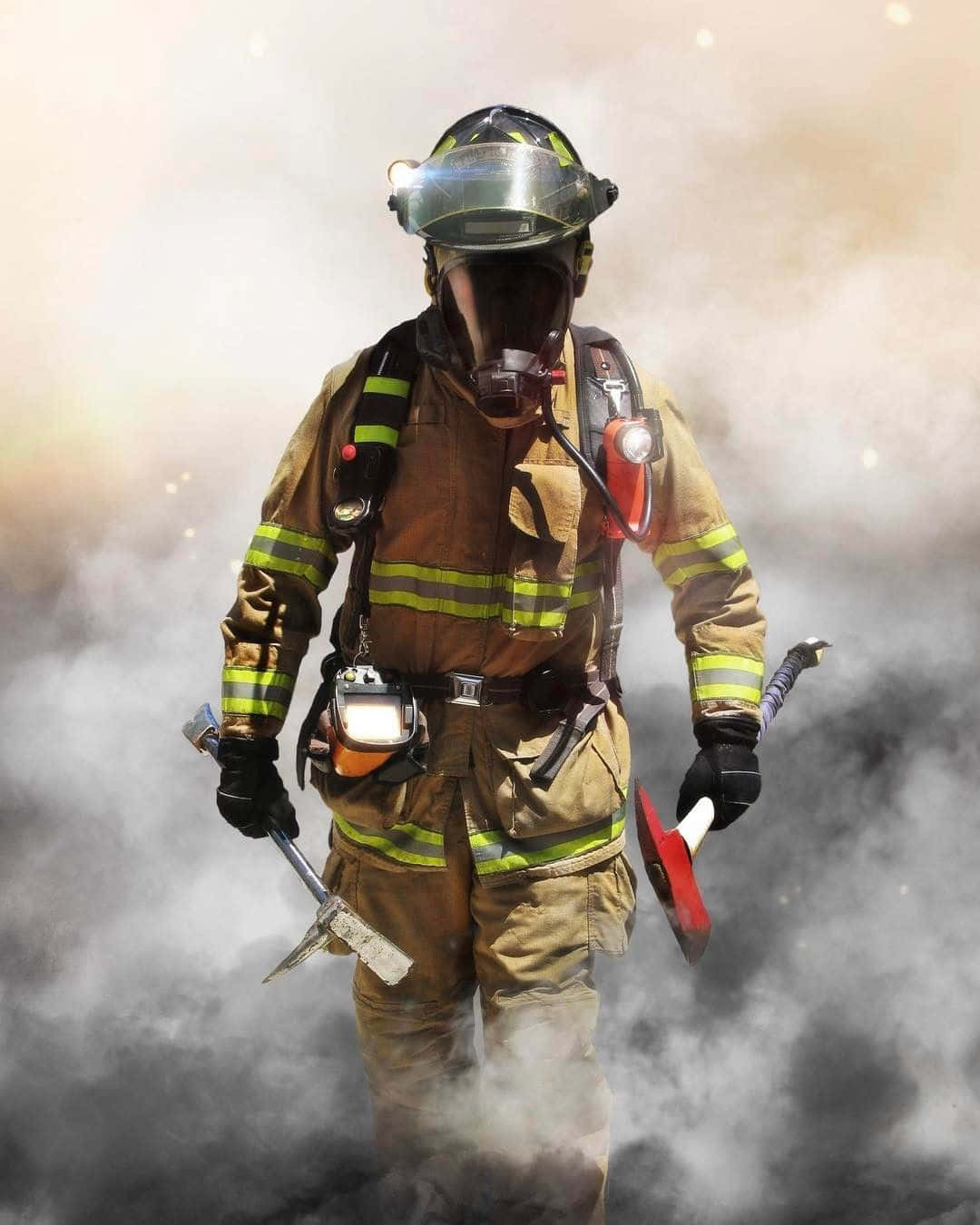A Firefighter Is Walking Through Smoke