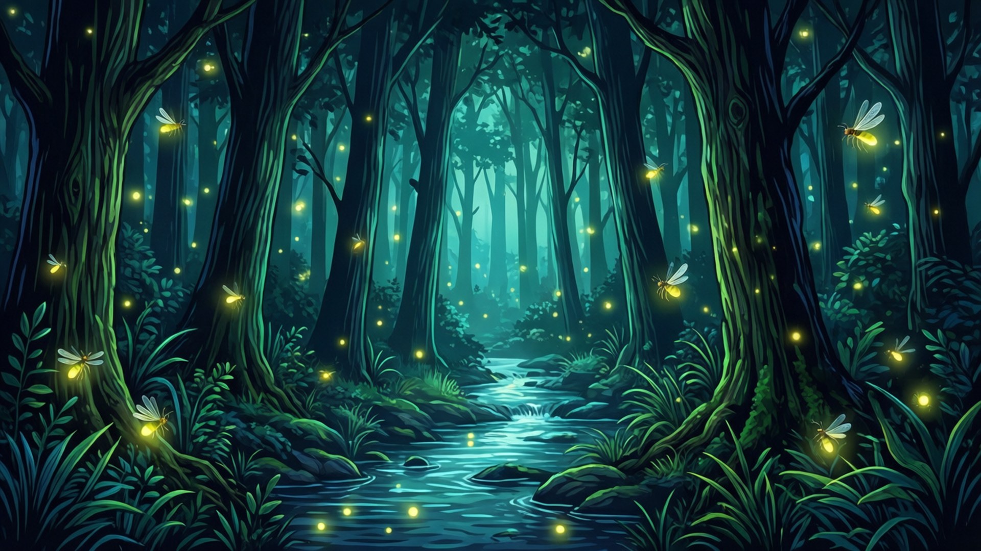 Firefly Forest Vector Bakgrundsbilder