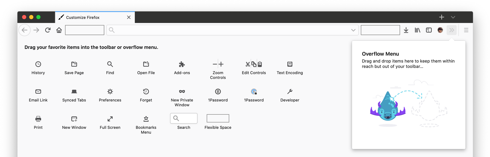 Firefox Customize Toolbar Options Screenshot PNG