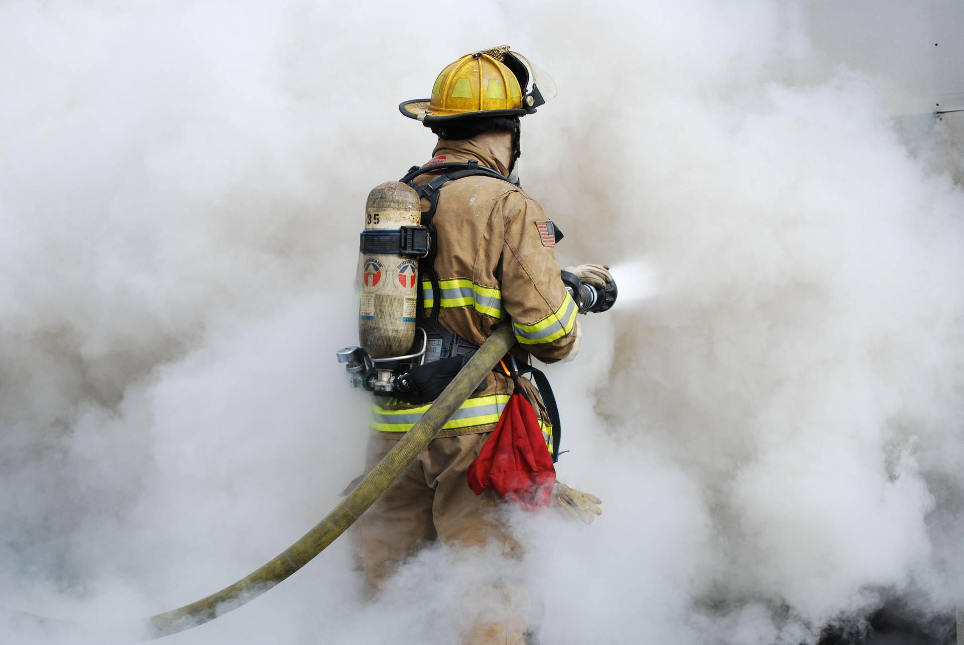 Fireman In A Thick White Smoke Wallpaper