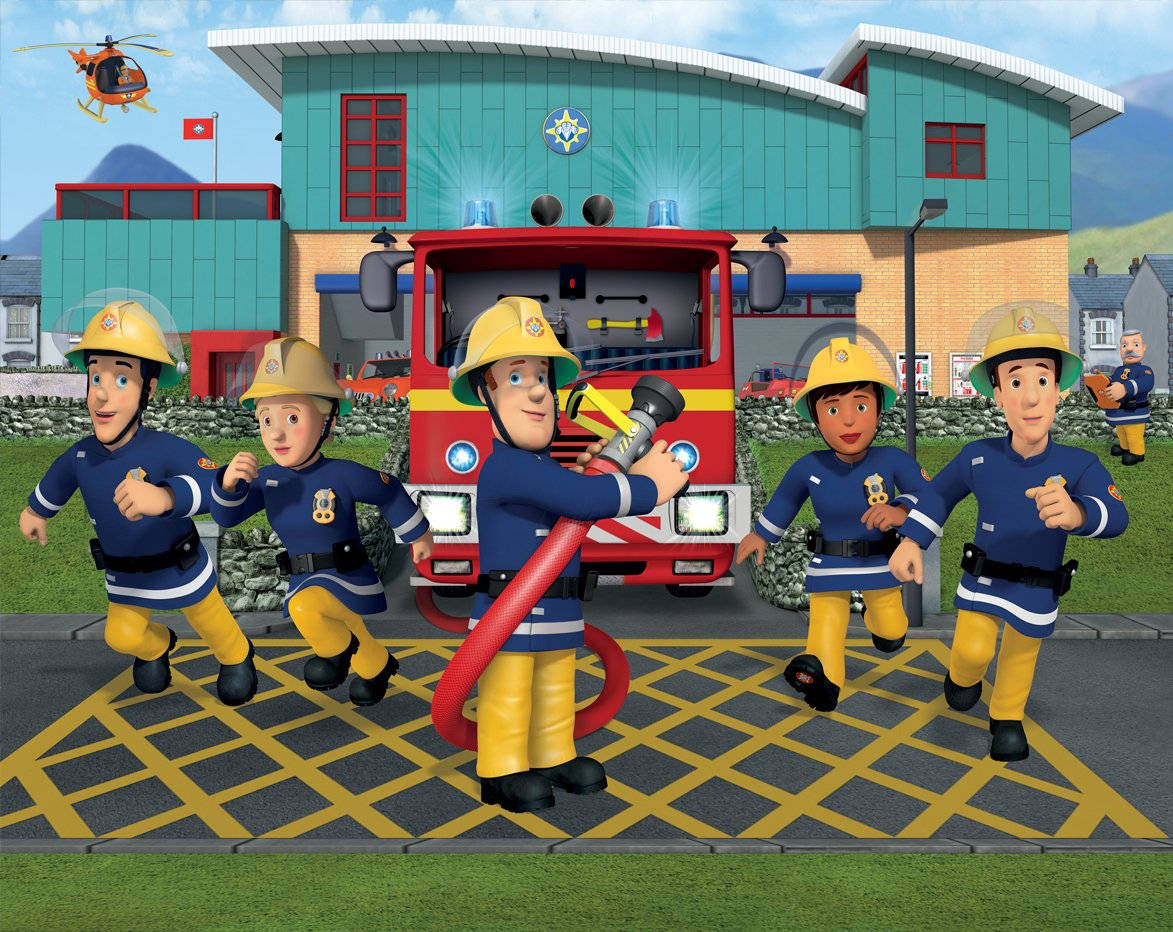 Fireman Sam With His Team Wallpaper