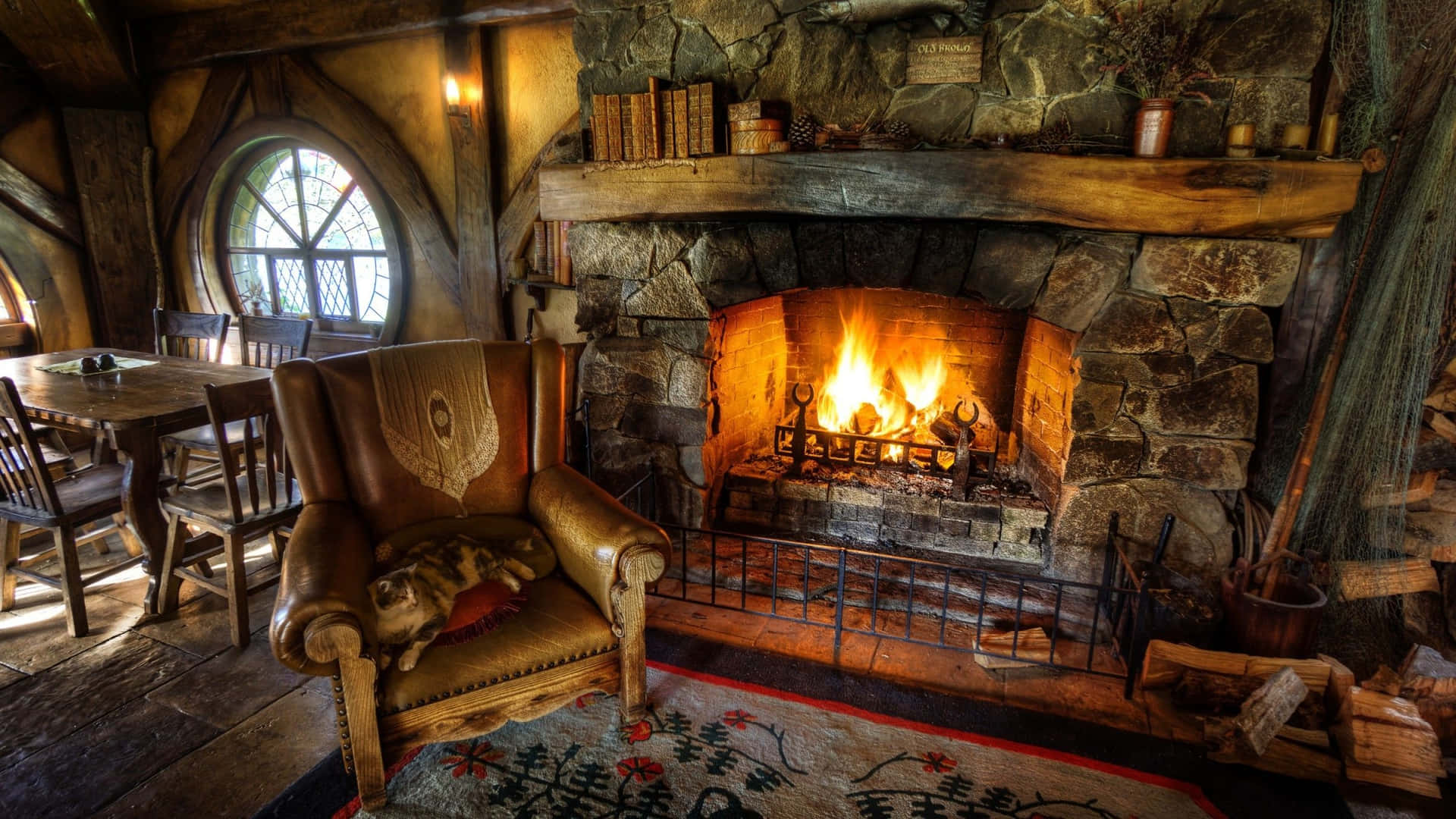 Fireplace Zoom Background Wooden Chairs