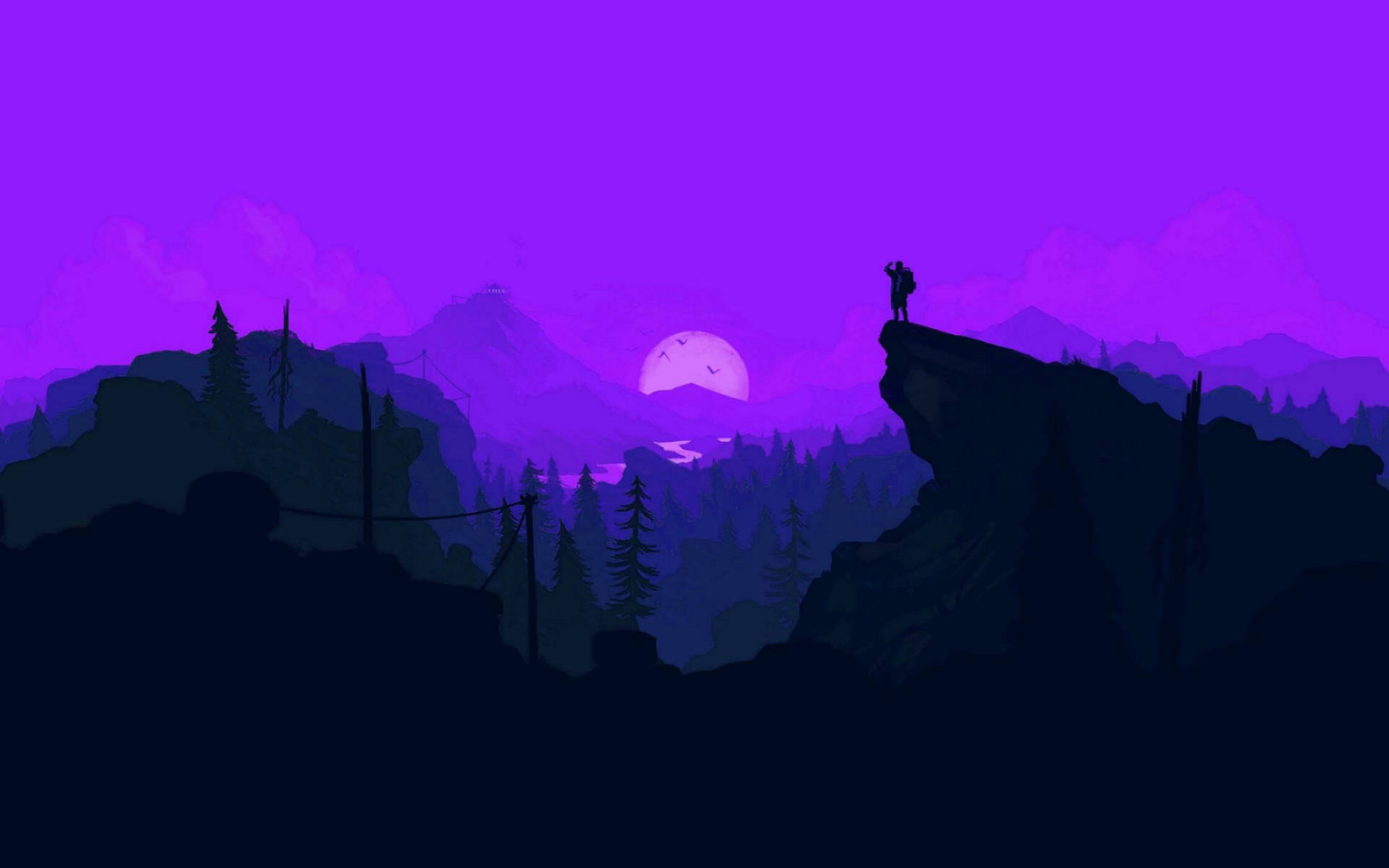 Firewatch Cliff On Purple Sky