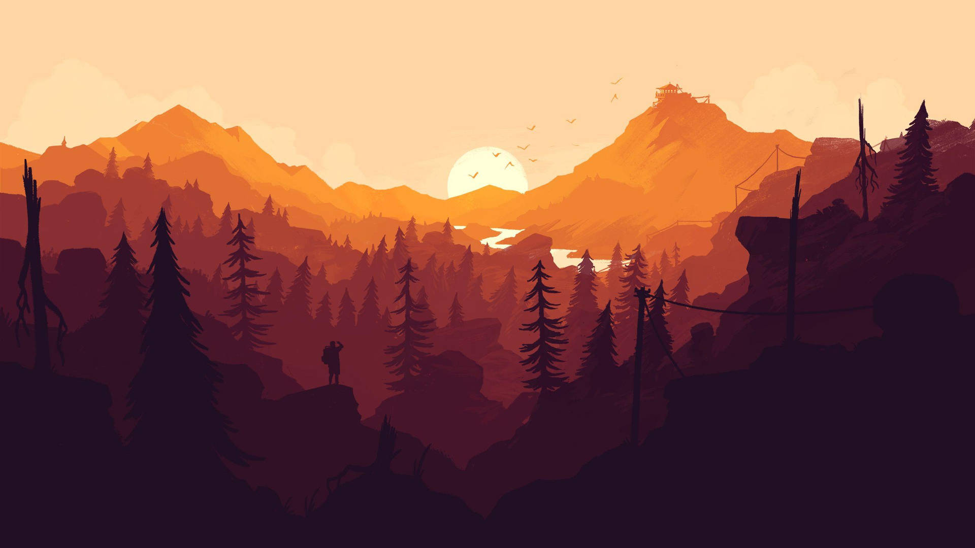 Explore the great outdoors with Henry in Firewatch. Wallpaper