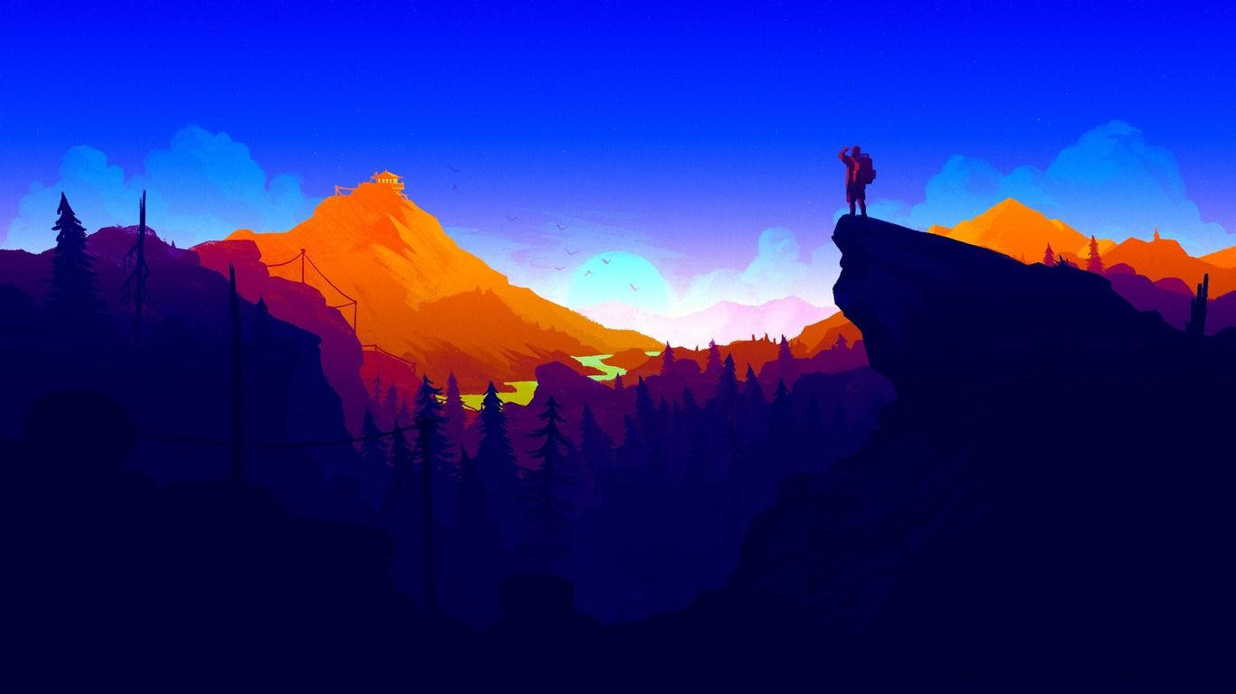 Henry Takes in the Magnificent View From the Mountains in 'Firewatch'  Description: Henry is a fire lookout spending his summer in the shadow of the Wyoming wilderness in the video game 'Firewatch', taking a moment to enjoy the gorgeous view from atop the mountains. Wallpaper