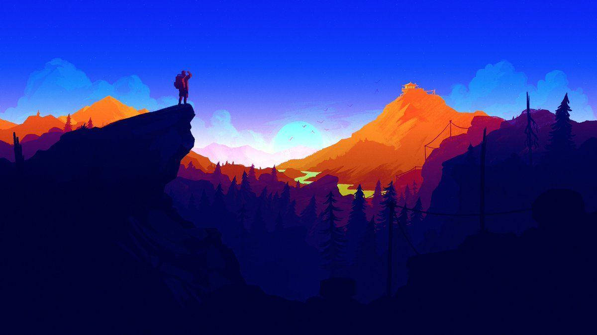 Henry gazing out over the vast expanse of the Firewatch environment Wallpaper