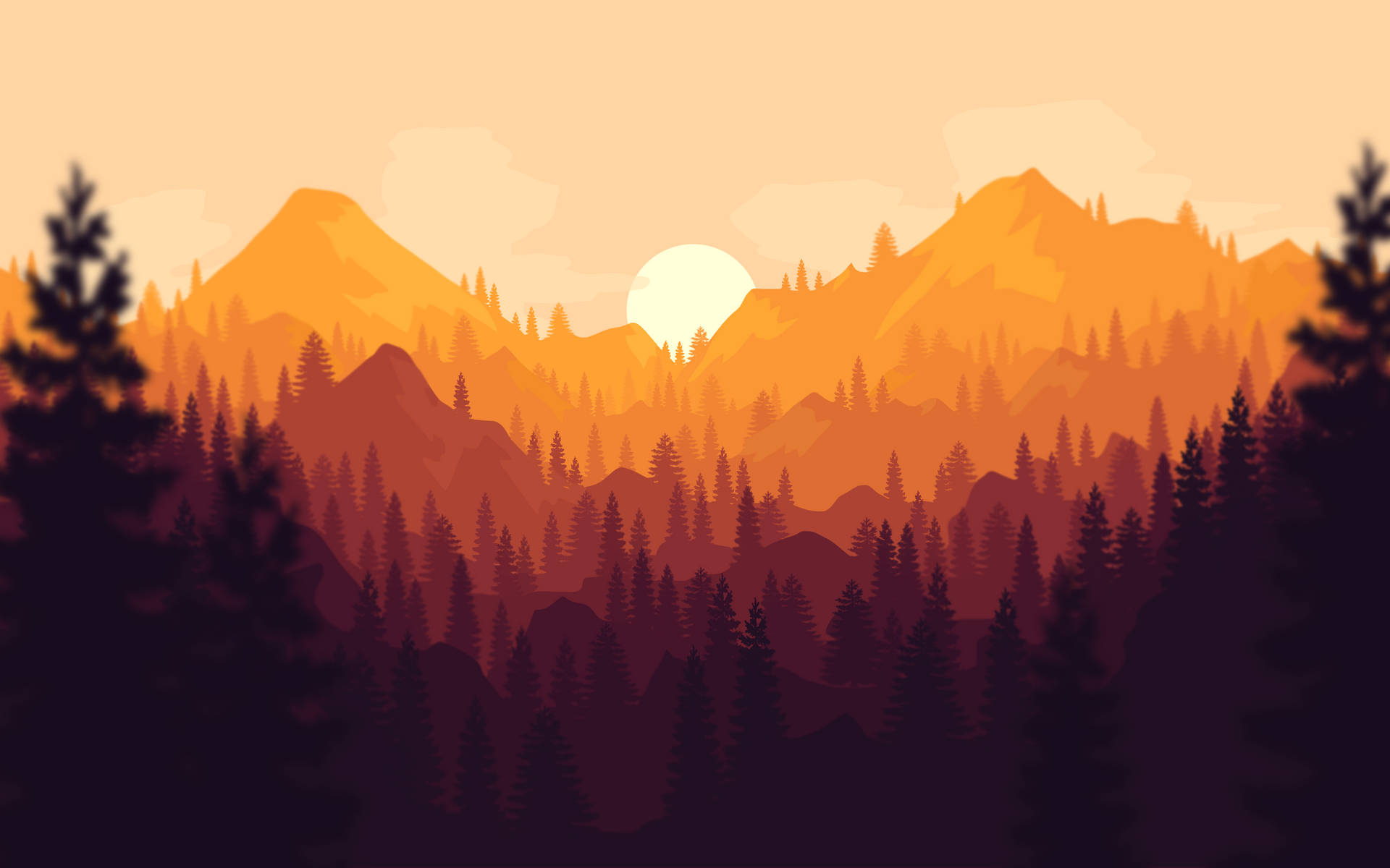 Firewatch Mountain Forest Sunset