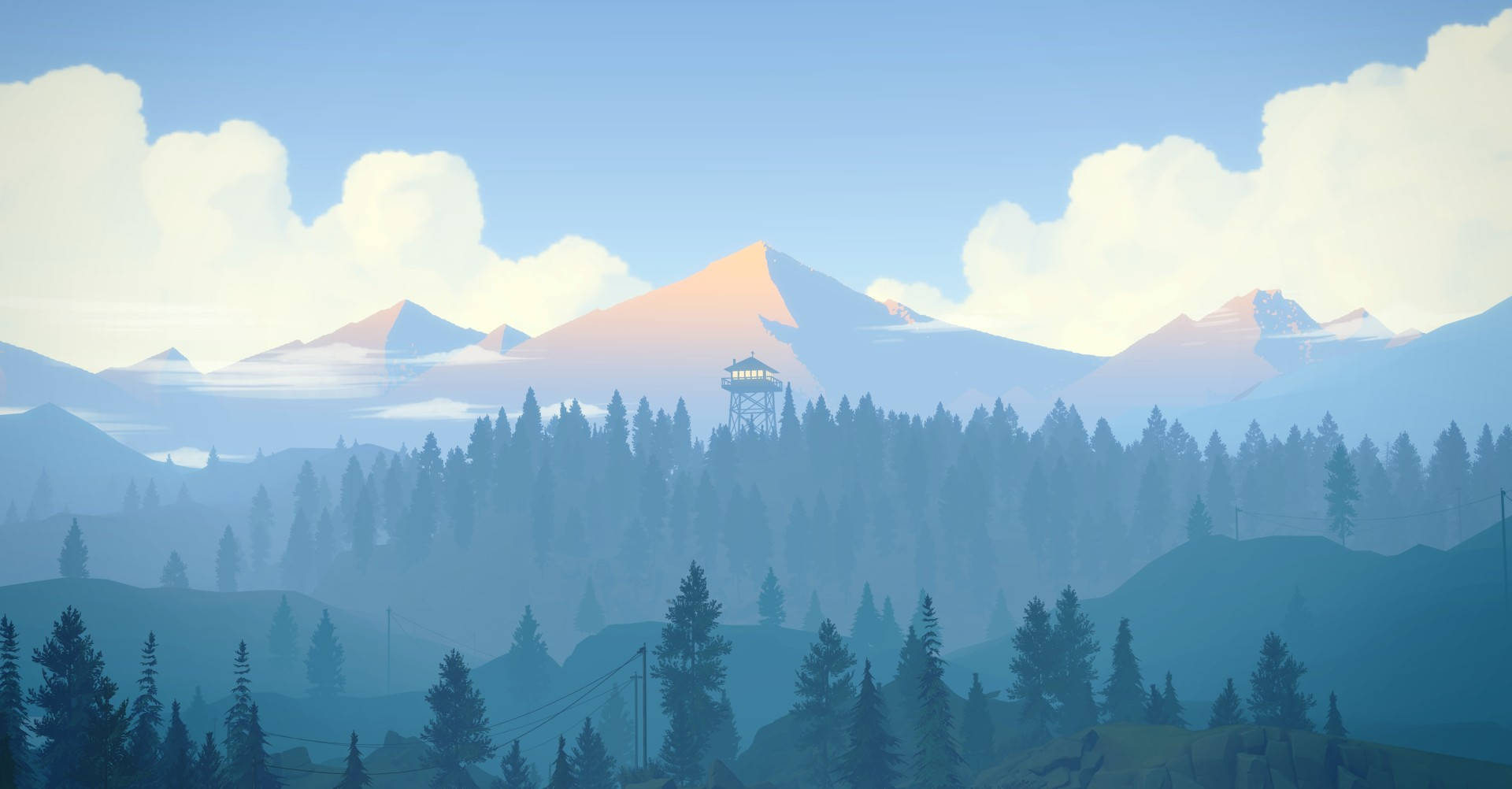 Firewatch Mountains On Cloudy Sky