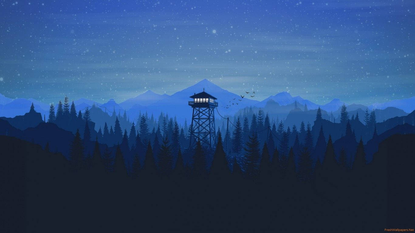 Firewatch Tower Blue Winter Night