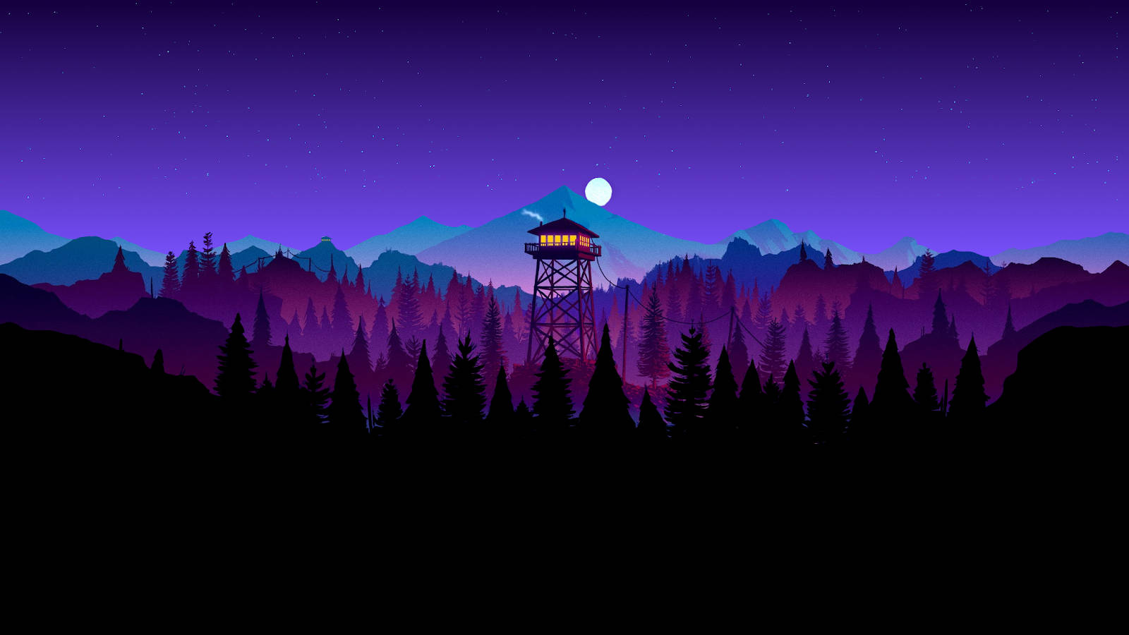 Firewatch Tower On Blue Purple Forest