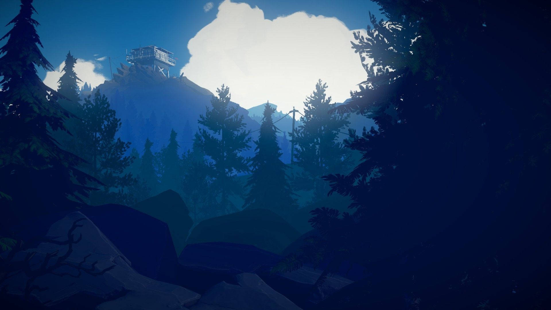 Enjoy a panoramic view of the forest from the Firewatch tower Wallpaper
