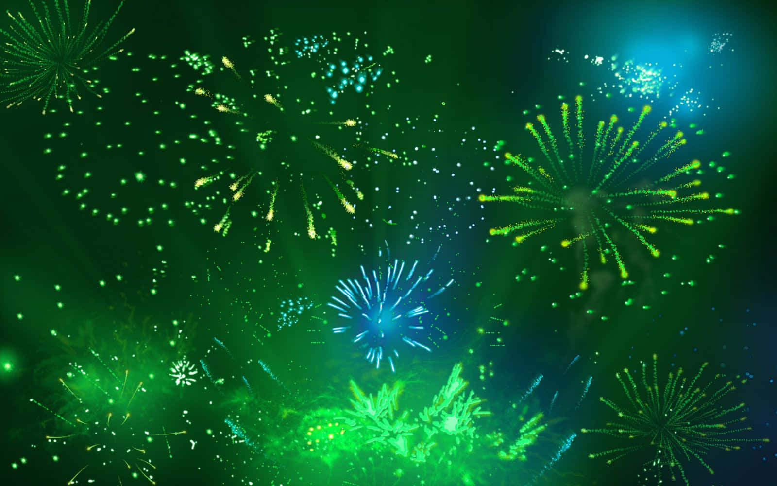 Vibrant Green And Blue Fireworks Background