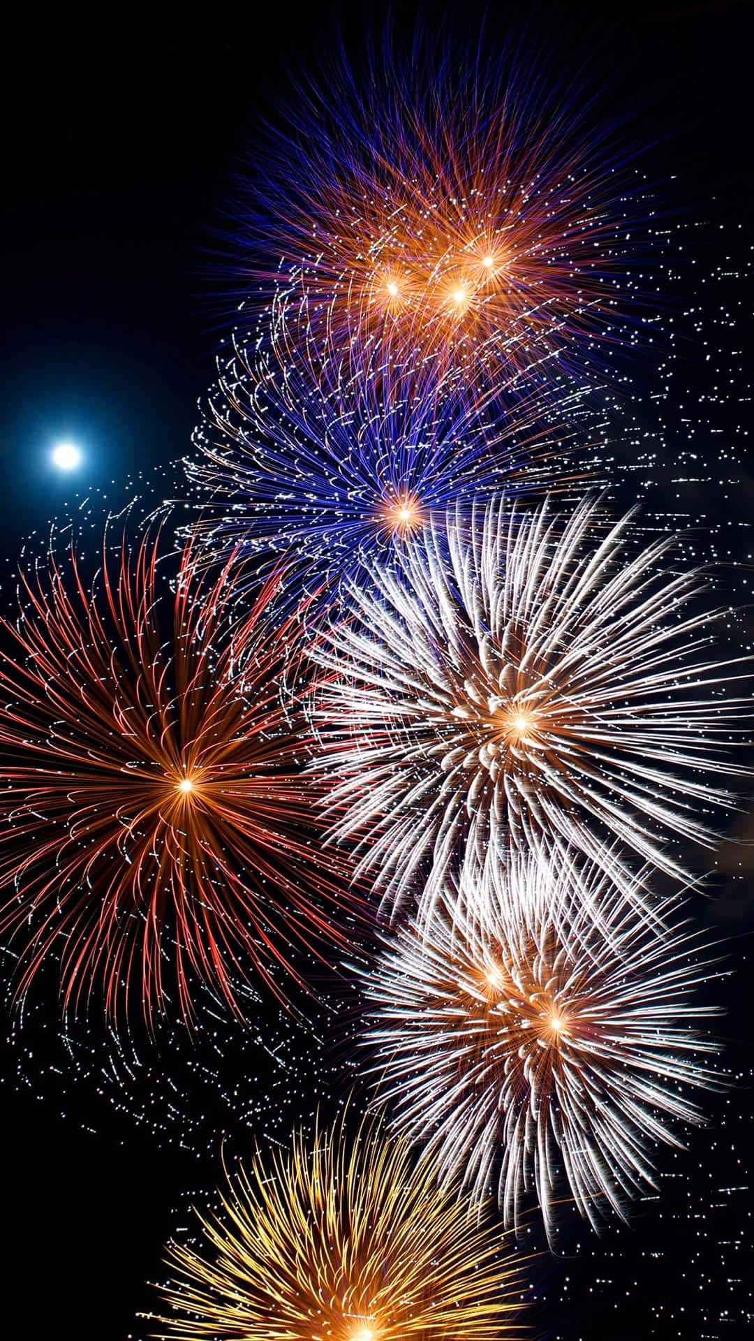 Colorful Fireworks With Small Blue Light Picture