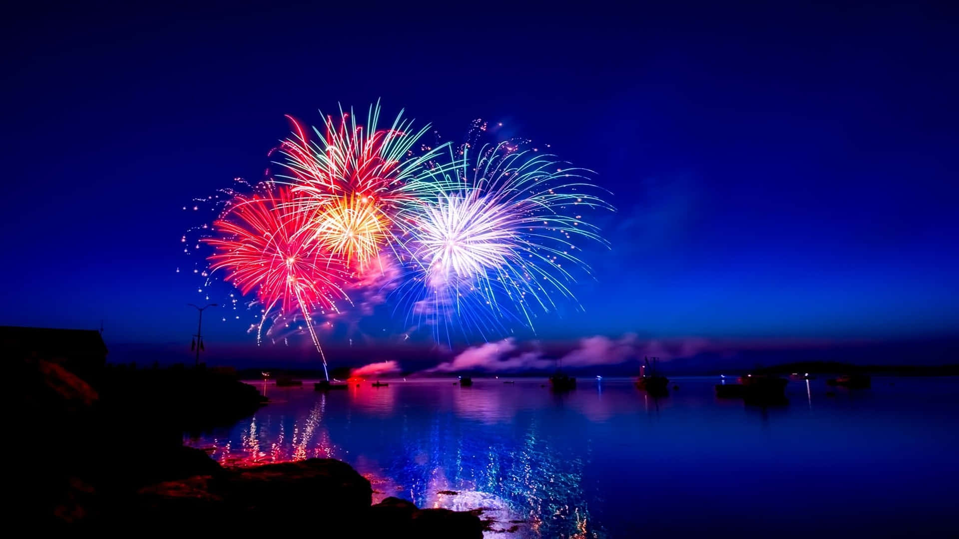 Fireworks Display With Wide Ocean View Picture