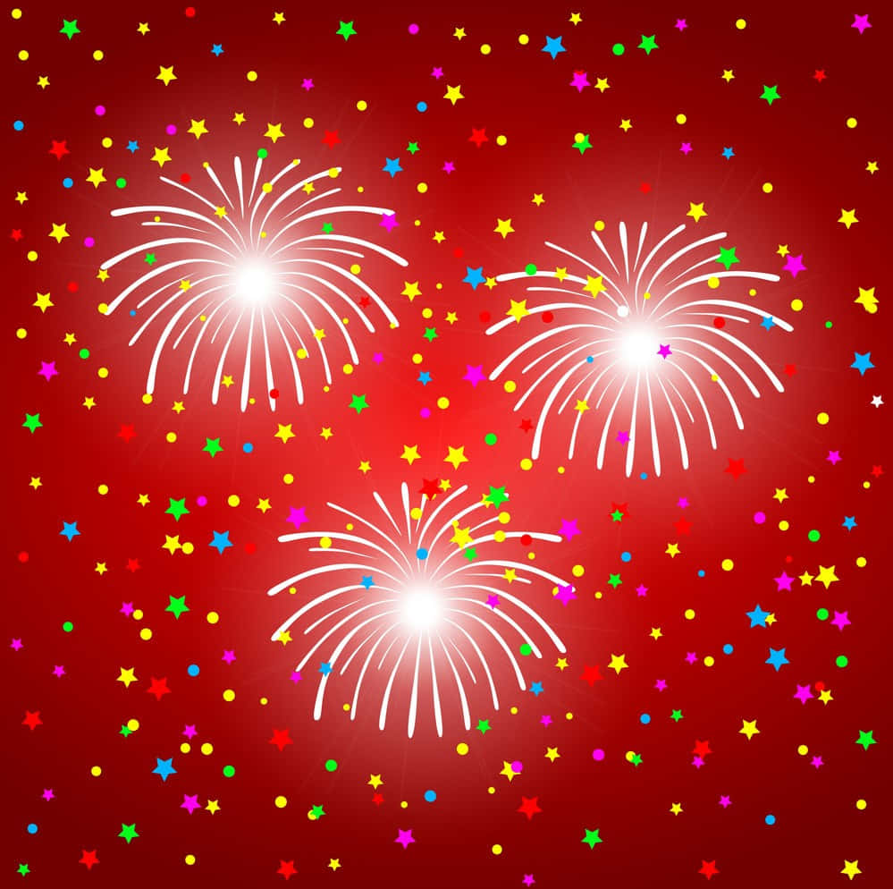 Fireworks With Confetti On Red Background Wallpaper