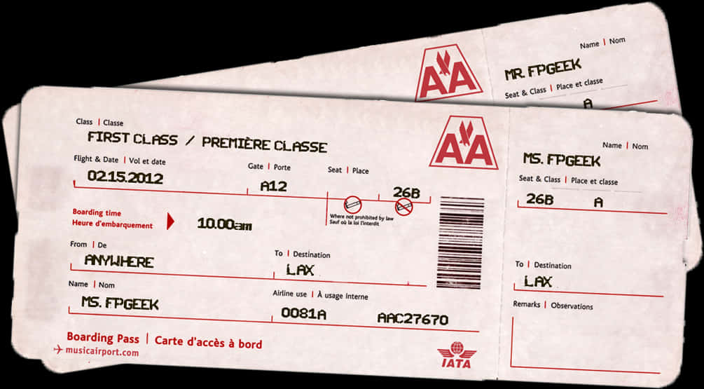 First Class Boarding Pass A A PNG