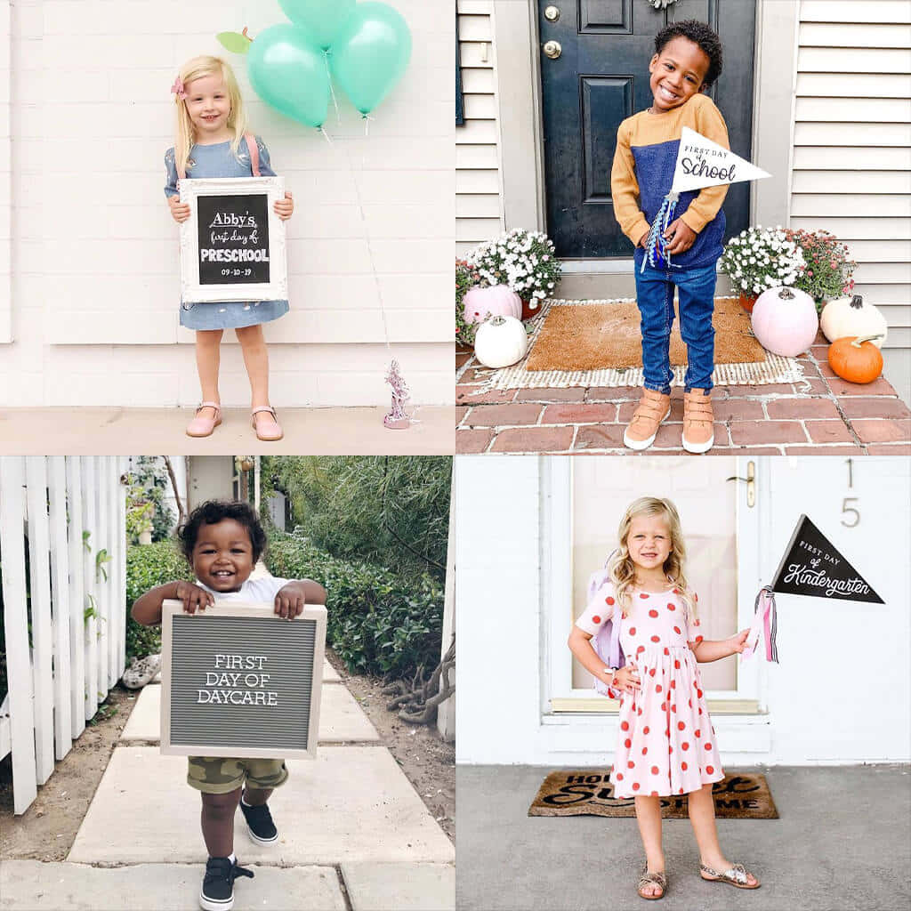 A Collage Of Children Holding Signs And Holding Signs