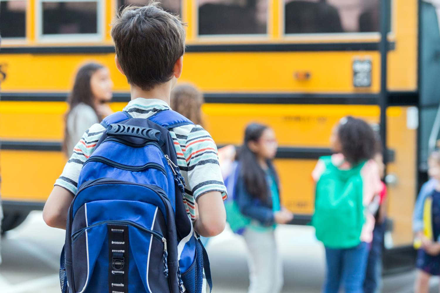 Premier Jour D'école Garçon Et Bus Fond d'écran