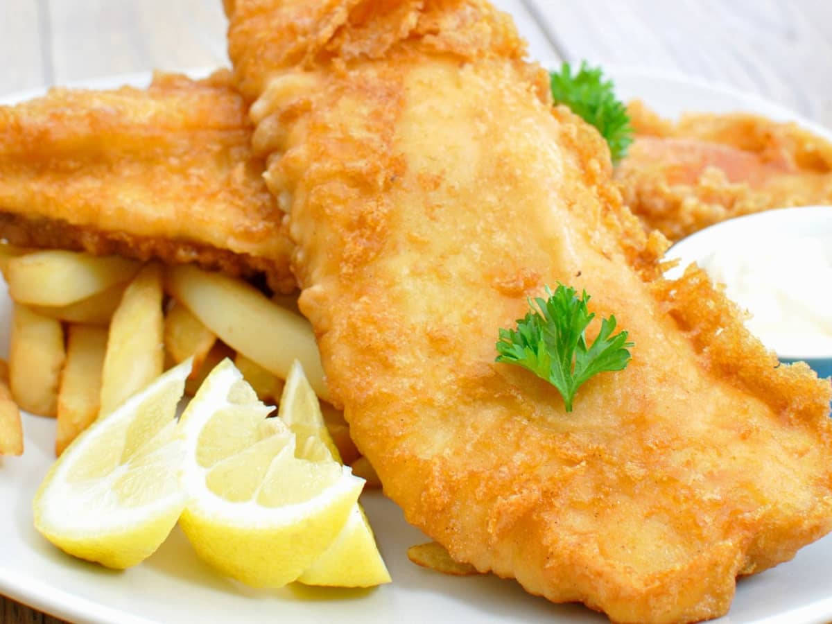 Fish And Chips With Three Lemon Wedges Wallpaper