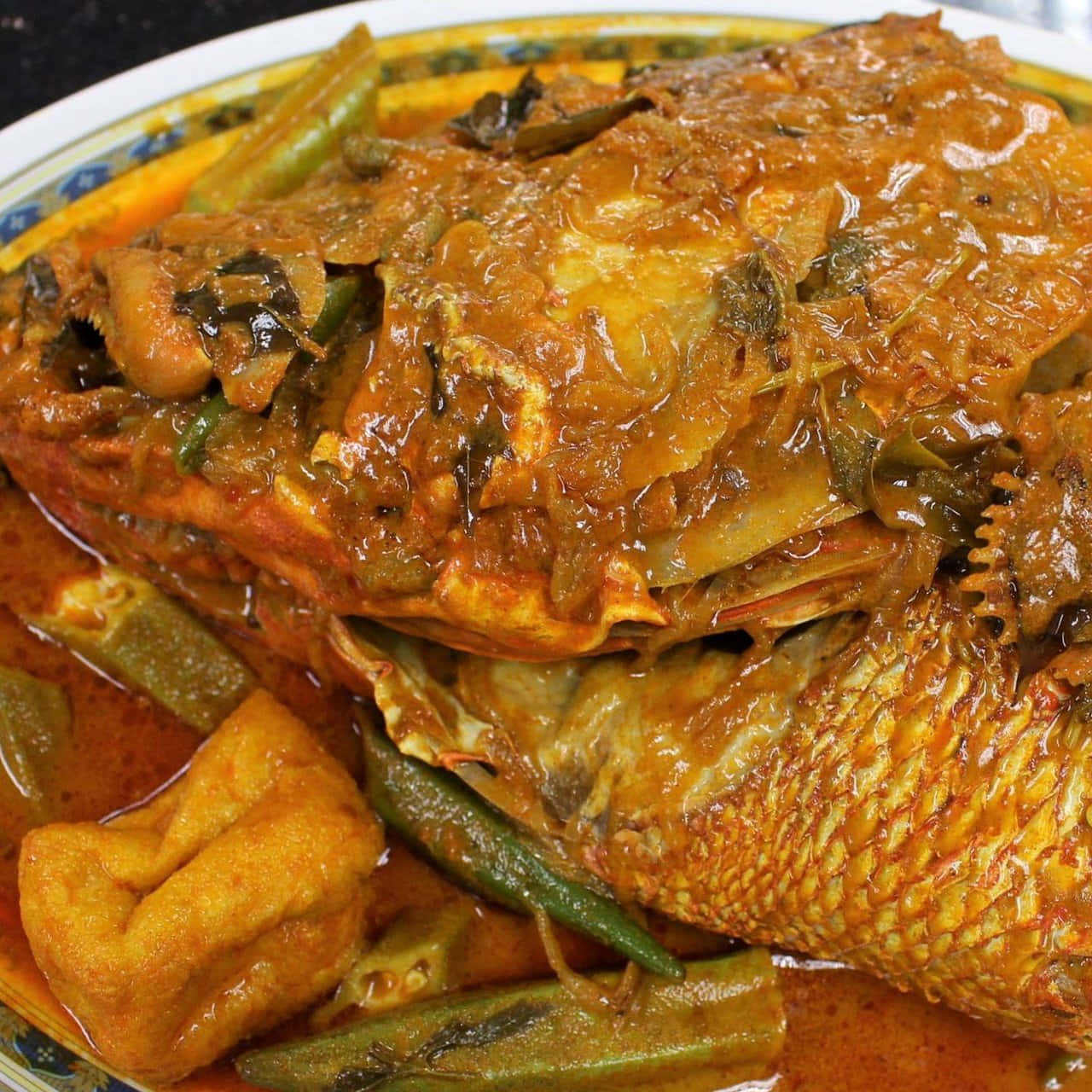 Fiskhoved Curry Malaysisk Ret Ekstremt Tæt Skud Wallpaper
