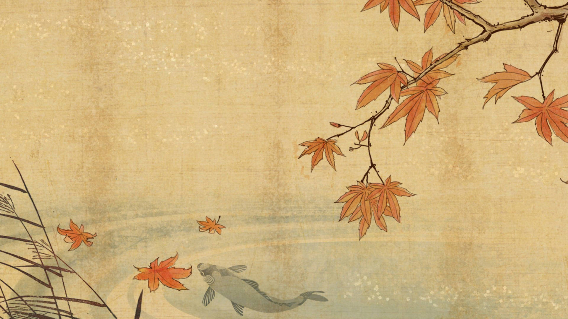 Pecesen Un Lago - Dibujo Japonés Fondo de pantalla