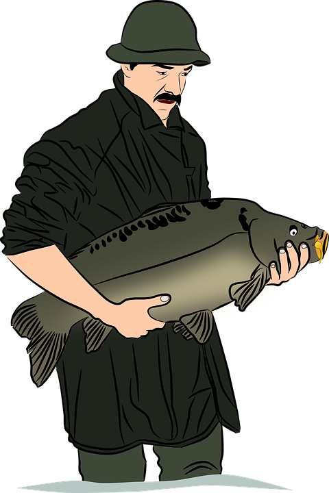 Fisherman Holding Large Carp Illustration PNG