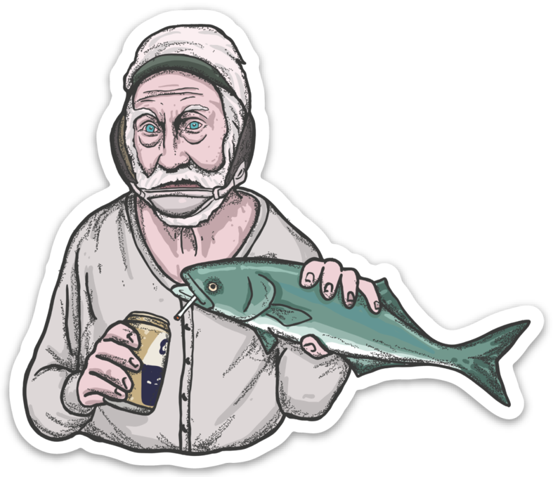 Fisherman_with_ Beer_and_ Fish_ Sticker PNG