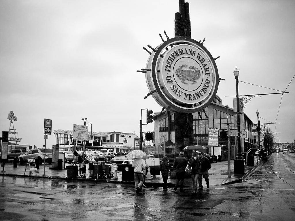 Fishermans Wharf Black And White Picture