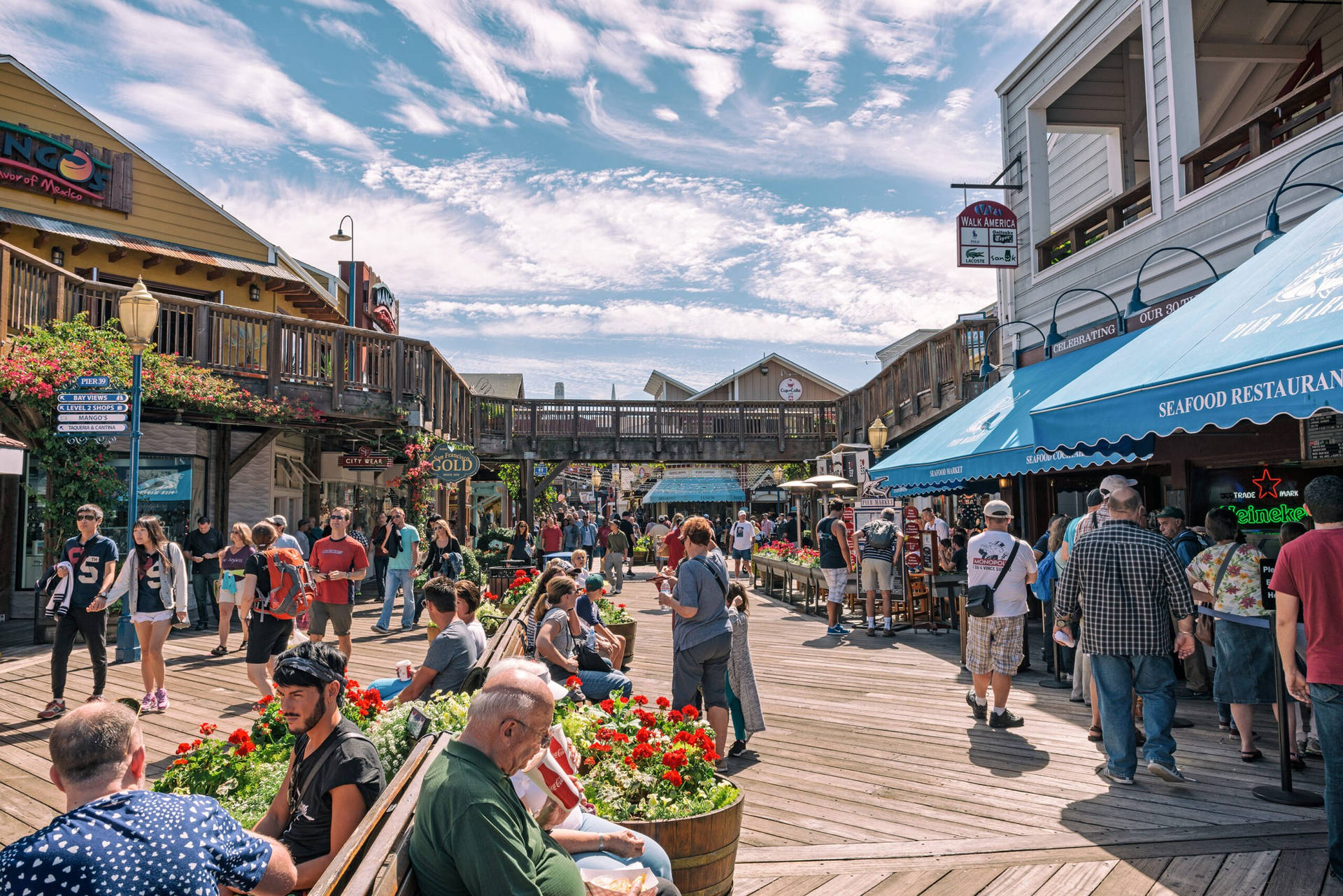 Fishermans Wharf Packed With People Wallpaper