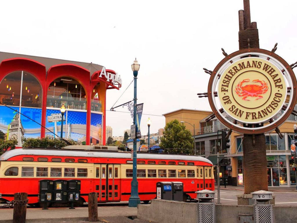 Fishermans Wharf Sign And Tram Wallpaper