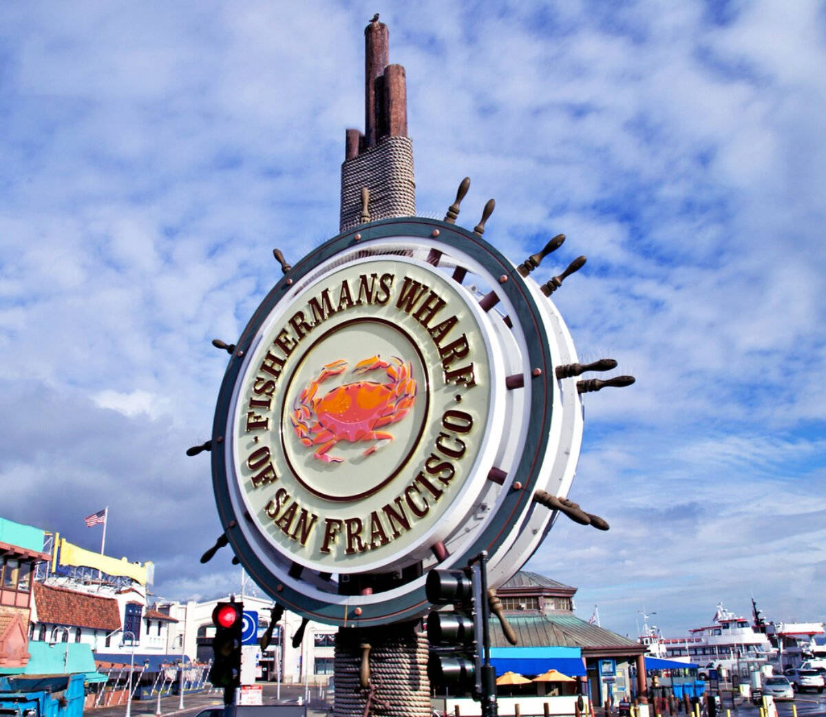 Fishermans Wharf Sign Blue Cloudy Sky Picture
