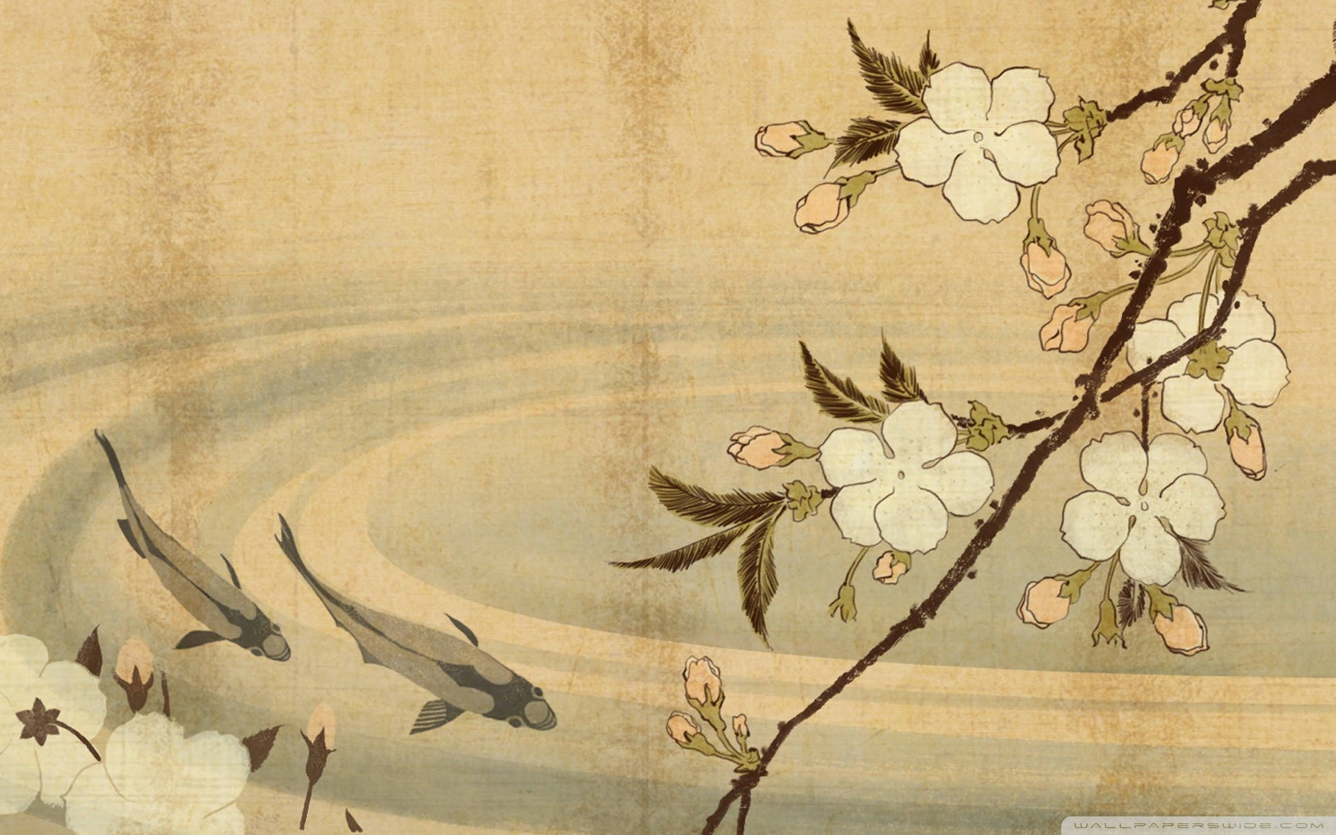 Fishes And Blossoms Japanese Art