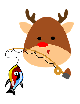 Fishing Reindeer Cartoon PNG