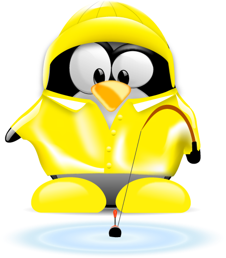 Fishing Tux Penguin Linux Mascot PNG