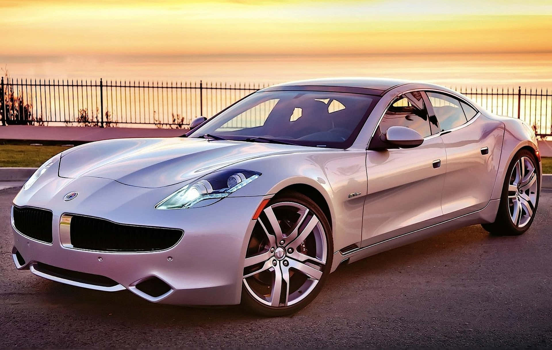 Sleek Fisker electric vehicle parked outdoors Wallpaper