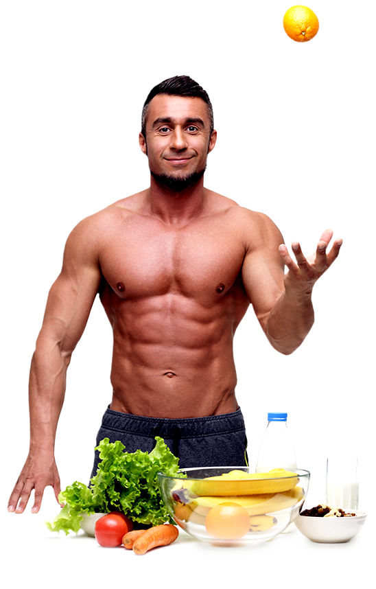 Fit Man Balancing Orange Fruit PNG