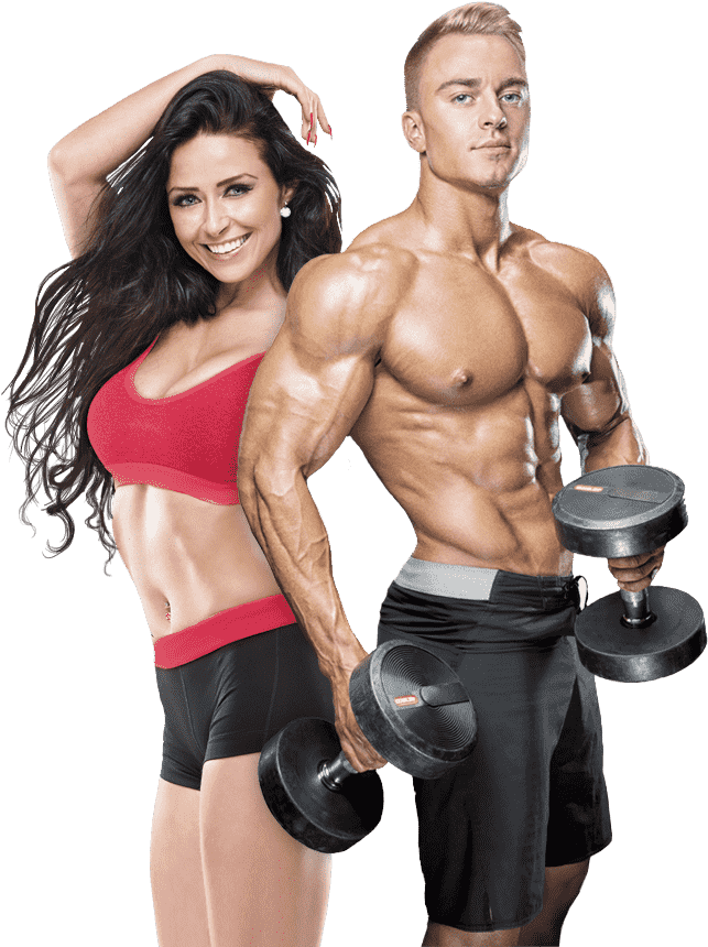 Fitness Duo Posing With Weights PNG
